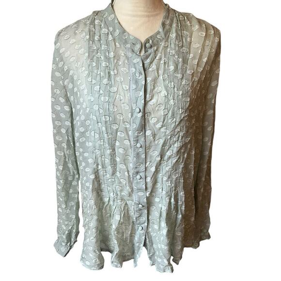 Soft Surroundings 100% Washable Silk Light Green Mandarin Collar Button Down - L - Picture 2 of 7